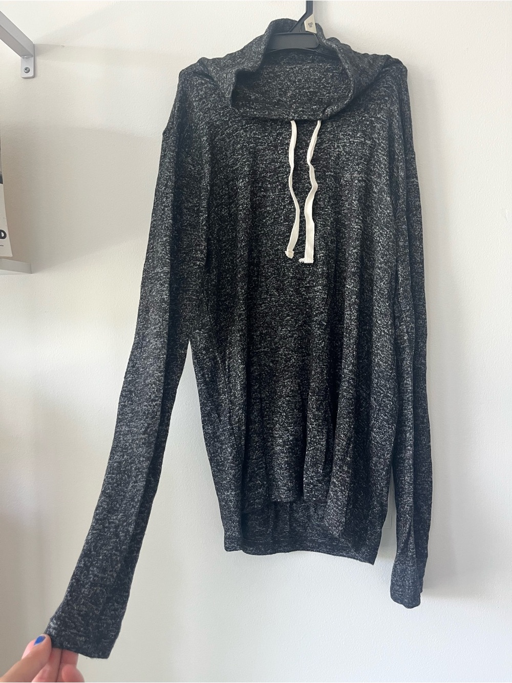 J. Crew Black Marled Hooded Sweater and pants with White Drawstring